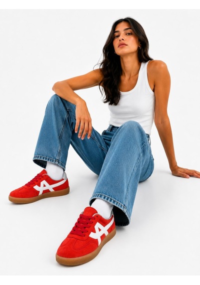 Papucumun Dünyası Unisex Süet Özel Gum Tabanlı Günlük Kullanıma Uygun Retro Sneaker Kırmızı Papucumun Dünyası Unisex Süet Özel Gum Tabanlı Günlük Kullanıma Uygun Retro Sneaker Kırmızı