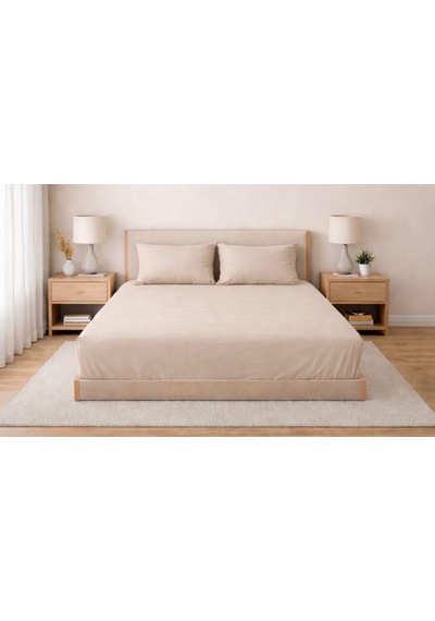 %100 Pamuklu Lastikli Çarşaf, Taş Rengi, 2 Yastık Kılıfı Dahil 180x200 Çok Renkli
