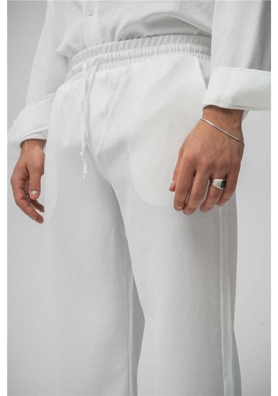 Erkek Oversize Rahat Kalıp Gömlek-pantolon Alt-üst Takım Beyaz