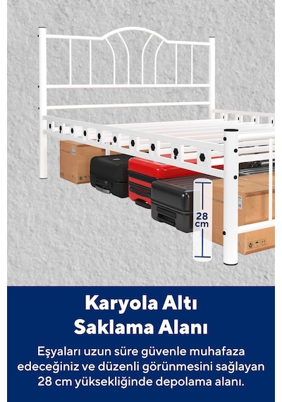 Argimo Bella Çift Kişilik Ferforje Metal Karyola Beyaz 140 x 190