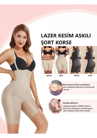 Mistirik Pagliye Model Lazer Kesim İz Yapmayan Askılı Şort Toparlayıcı Korse Ten Renk Ten