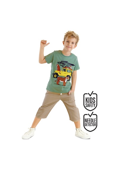 Denokids Safari Erkek Çocuk Yazlık T-shirt Gabardin Şort Takım