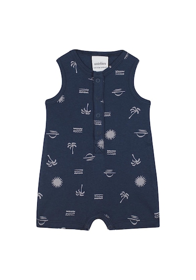 Antebies Organik Gots Sertifikalı Lacivert Gün Batımı Desenli Çıtçıtlı Kısa Kollu Şortlu Erkek Bebek Tulum Antebies Organik Gots Sertifikalı Lacivert Gün Batımı Desenli Çıtçıtlı Kısa Kollu Şortlu Erkek Bebek Tulum