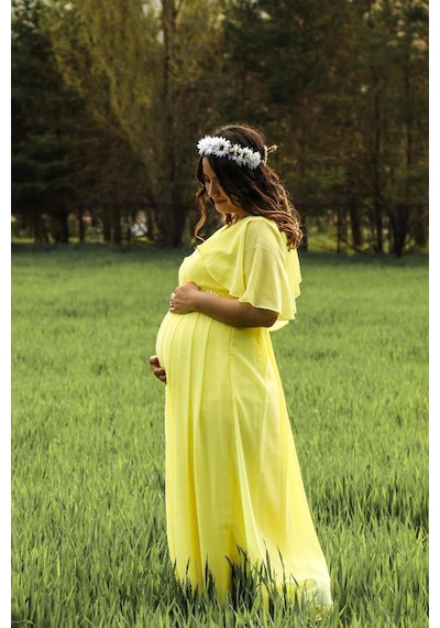 Modalabio Moda Labio- Babyshower Melek Kol Hamile Elbisesi Sarı