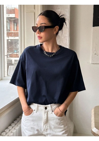 Unisex Pamuklu Sırt Kral Kelebek Baskılı Tasarım Tshirt Lacivert