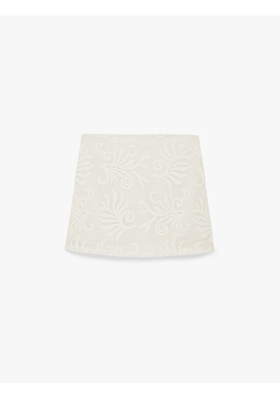 Koton Pamuklu A Kesim Floral Nakışlı Brodeli Mini Etek Bej 6sak70166ew Ekru