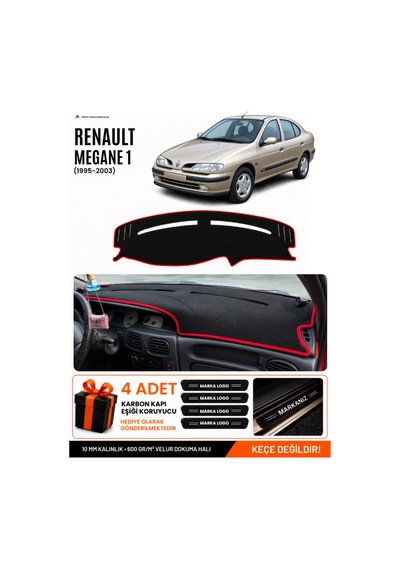 Renault Megane 1 1995-2003 Uyumlu Torpido Örtüsü, Torpido Kılıfı - Siyah Kırmızı