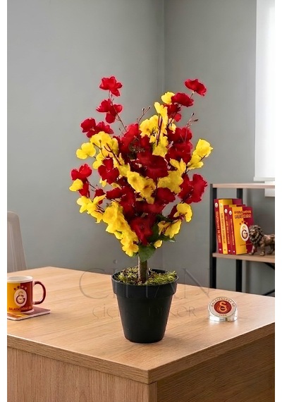 Cihan Çiçekçilik Sarı Kırmızı Yapay Bahar Dalı Ağacı 60 Cm - Taraftara Özel Galatasaray Renkleri Beyaz- Yeşil