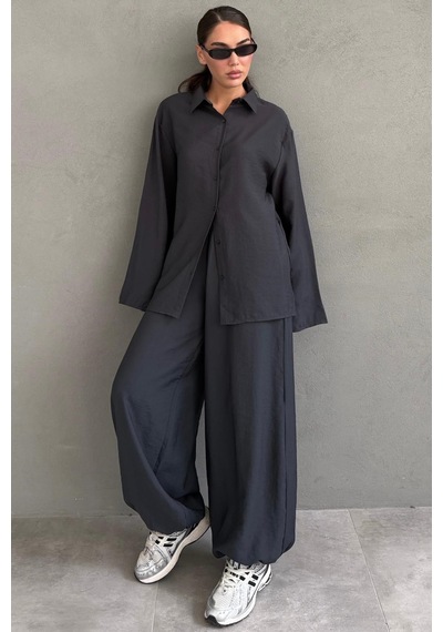 Madmext Füme Oversize Gömlek Balon Pantolon Kadın Takım Mg2779