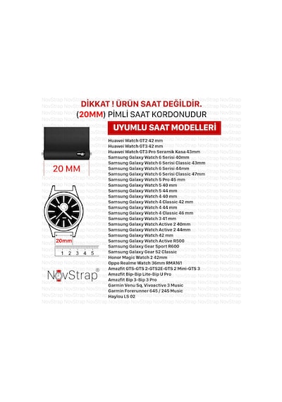 Novstrap Samsung Galaxy Watch 6 Seri 40-44mm Classic 43-47mm İle Uyumlu Kordon 20 Mm Soft Silikon