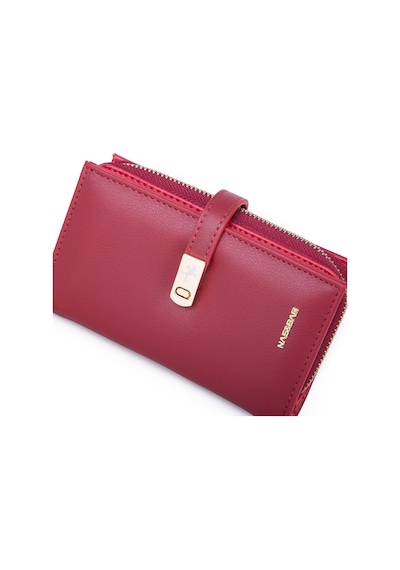 Nas Bag Kadın Orta Boy Kartlık Kağıt Para Ve Bozuk Para Tasarımına Sahip Kırmızı Dona 16x9 Cm Kırmız