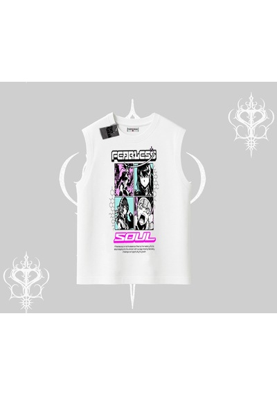 Startmore Startmore Kolsuz Tshirt Fearless Soul Anime Kolaj Baskılı Beyaz