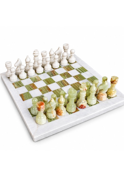 15 İnç Yeşil Oniks Doğal Taş Satranç Takımı 38x38 Cm Premium Özgün Hediye Kutulu