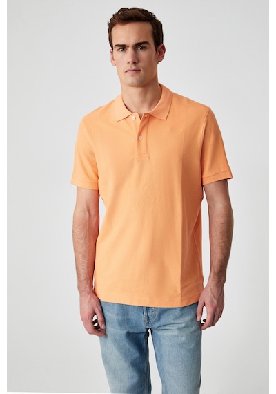 Grimelange ZEKE Erkek Polo Yaka Relaxed Fit Patlı Düğmeli Kısa Kollu Turuncu T-Shirt