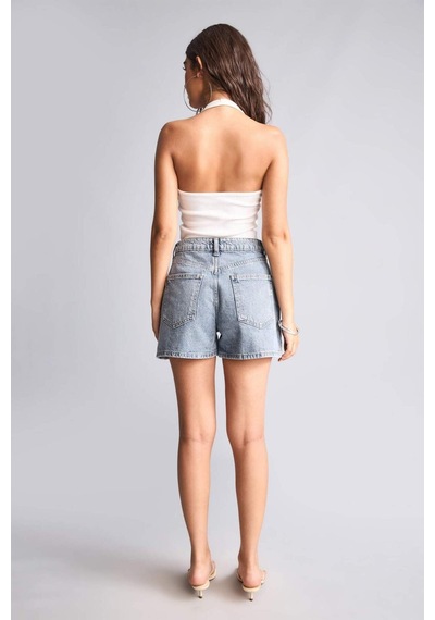 Defacto %100 Pamuk Mom Fıt Mavi Denim Şort I3183ax26hsnm28 Mavi-nm28