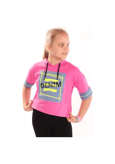 Toontoy Kids Toontoy Kız Çocuk Denım Baskılı Kapüşonlu Tişört Fuşya