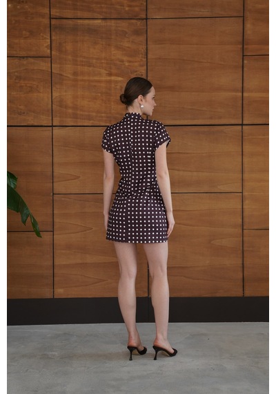 Verymoda Puantiyeli Saten Elbise D2978 Kahve