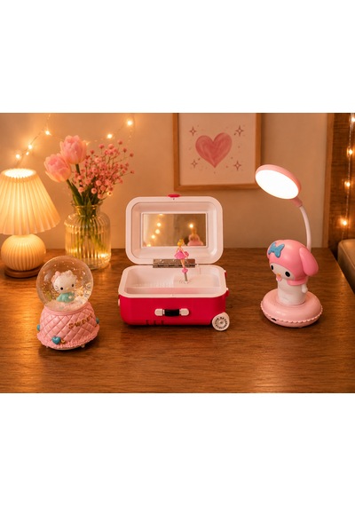 Sevdiklerinizi Mutlu Edecek Sihirli Hediye Seti: Hello Kitty Kar Küresi, Masa Lambası Ve Müzikli Takı Kutusu 001