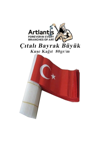 Çıtalı Bayrak Kağıt 21x29 Cm 25 Adet Ay Yıldızlı Türk Bayrağı Çıtalı Sopalı Büyük Bayrak Plastik Çubuklu Bayrak Diğer