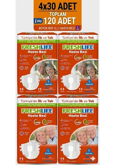 Freshlife Belbantlı Large Büyük Boy Hasta Bezi 120 Adet 4x30 Paket L
