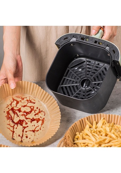 50 Adet 20 Cm Air Fryer Pişirme Kağıdı Tek Kullanımlık Yağ Geçirmez Yuvarlak Tabak Model Pvc Krem