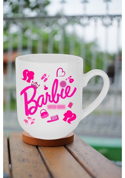 Enter Mode Barbie Baskılı Lüx Kupa Bardak Porselen Çay Kahve Fincanı Beyaz