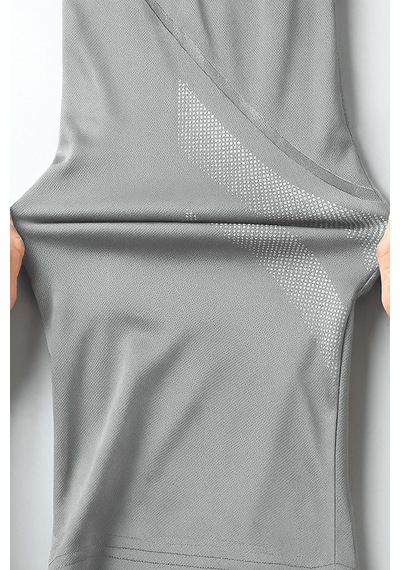 Genius Store Erkek Spor Tişört Antreman Gym Polyester Erkek Sporcu T-shirt Şeritli-tişört Gri