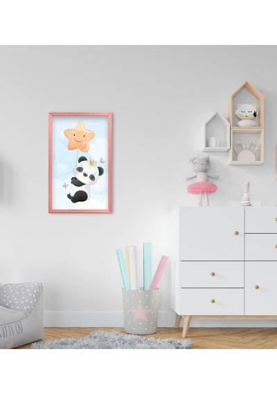 Bk Home Tatlı Panda Tasarımlı Dekoratif Pembe Ahşap Çerçeveli Çoc (495493919)