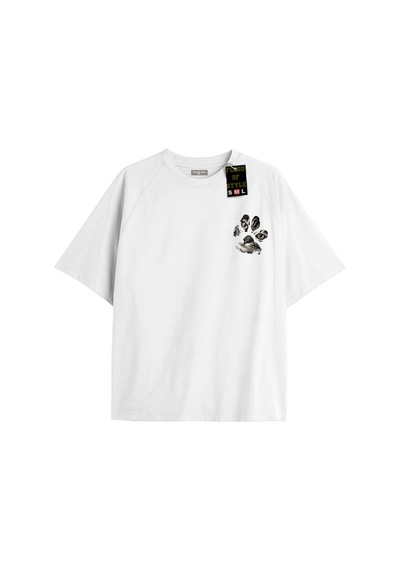 Flood Of Style Beyaz Oversize T-shirt Minimal Kedi Patisi Özel Tasarım