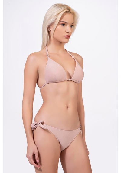 Endeep Kadın Yarım Dolgulu Aksesuarlı Simli Üçgen Bikini Takımı Pembe