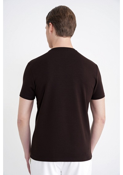 Efor Comfort Fit Bisiklet Yaka %97 Esnek Pamuklu Kahverengi Tişört Ts 885