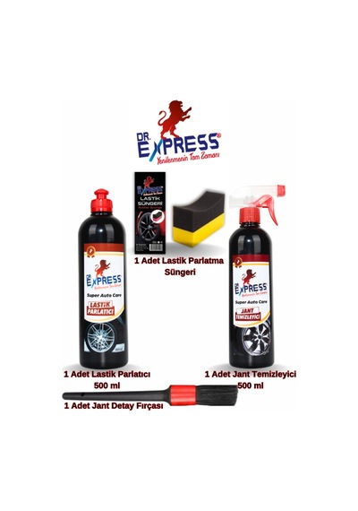 Premium 4'lü Oto Bakım Seti Lastik Parlatıcı Jel Jant Temizleyici Parlatıcı Süngerli Fırçalı Etkili - 631386338