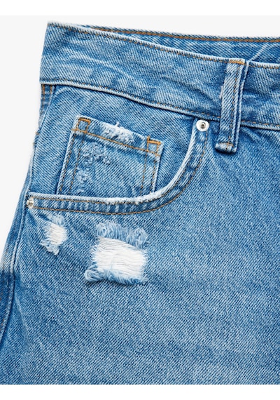 Koton Yıpranmış Püsküllü Düğmeli Denim Şort Açık İndigo 5sal40001md Açık İndigo