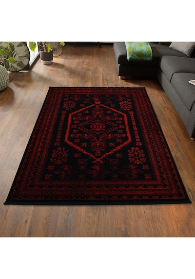 Yağcıbedir Afgan Türkmen Otantik Desenli Dokuma Bordo Oturma Odası Salon Mutfak Halısı 3671h Zs47 Bordo