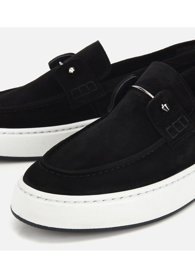 Hotiç Erkek Deri Süet Siyah Metal Detaylı Günlük Loafer