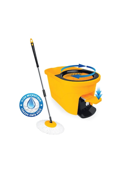 Sgs 4221 Tripton Pedallı Mikrofiber 360 Döner Başlıklı Mop Ve Kova Paspas Temizlik Seti