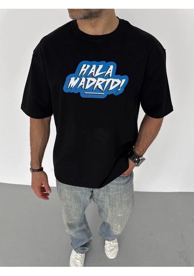 Erkek Tişört Bisiklet Yaka Baskılı Regular Fit T-shirt - Siyah