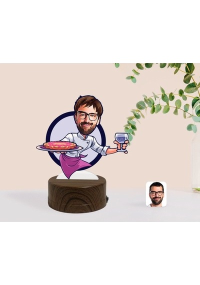Kişiye Özel Erkek Garson Karikatürlü Dekoratif 3D Biblo Led Işıkl