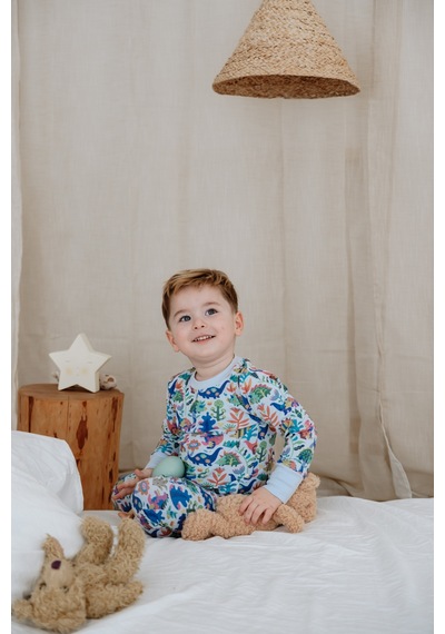 Dinozor Baskılı Color Shapes Çocuk Pijama Seti Mavi