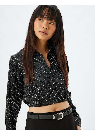 Koton Crop Gömlek Uzun Kollu Puantiyeli Düğmeli Klasik Yaka Slim Fit Beli Lastikli Siyah Desenli 5wal60024ıw Siyah Desenli Koton Crop Gömlek Uzun Kollu Puantiyeli Düğmeli Klasik Yaka Slim Fit Beli Lastikli Siyah Desenli 5wal60024ıw Siyah Desenli