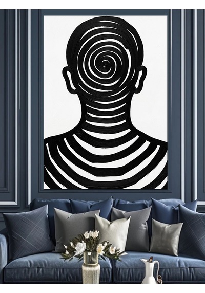 Spiral Çizim İnsan Kafası Dekoratif Kanvas - Mdf Ahşap Tablo