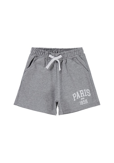 Civil Girls Paris Baskılı 6-9 Yaş Şort - Gri Gri Melanj