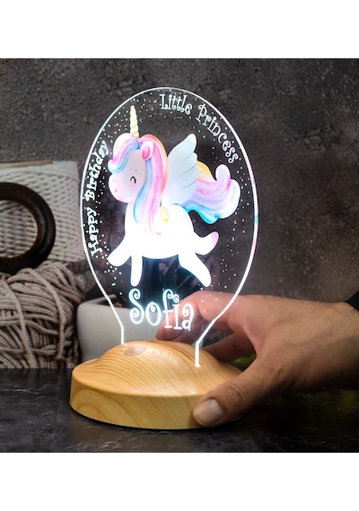 Unicorn Renkli Tek Boynuzlu At İsimli Kız Çocuk Odası Hediyesi Led Lamba, Unicorn Doğum Günü Parti Hediyesi