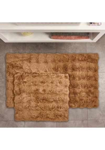 Soft Bubble 2'li Banyo Paspası - Kahverengi - 60x100 Cm + 50x60 Cm Çok Renkli