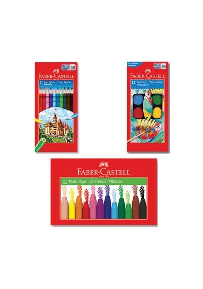 Faber Castell 12'li Kuruboya + Suluboya + Pastel Boya Seti