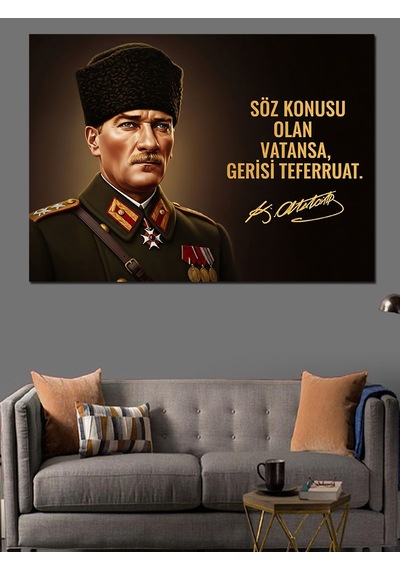 Atatürk Portresi Ve Sözü Dekoratif Kanvas - Mdf Ahşap Tablo