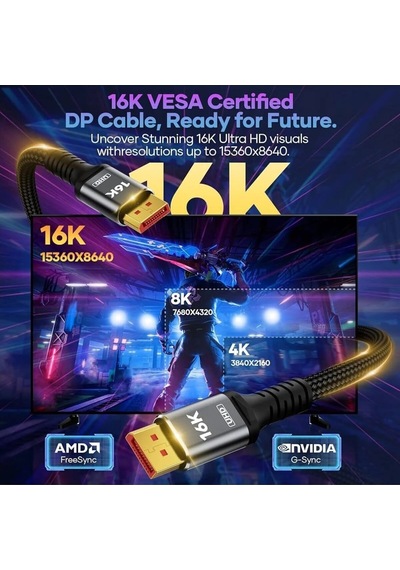 Miaxtreme 8k Displayport Dp Kablo Örgülü 1.5 Metre 1.4 Versiyon Dp Kablo Gaming Sinema Yüksek Kalite Dp Kablo