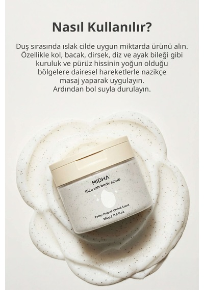 Midha Rice Salt Tuz ve Pirinç İçeren Arındırıcı Vücut Peeling 350 ML
