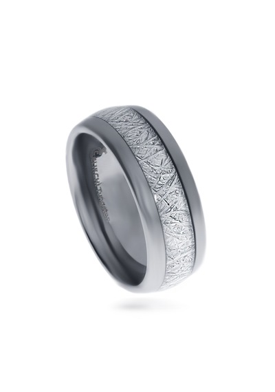 Erkek Beyaz Çizgi Detay Gümüş Renk Tungsten Yüzük Gümüş