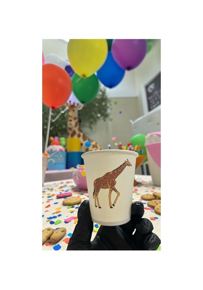 Hayvan-orman-amazon-zoo Doğumgünü Parti Zürafa Temalı Tek Kullanımlık 7 Oz 100 Adet Karton Bardak 1